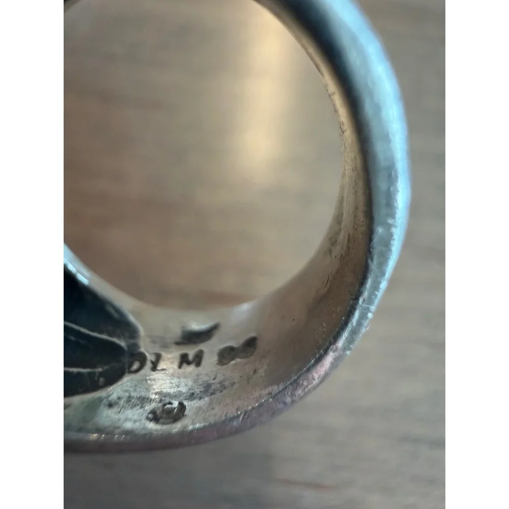 Dian Malouf‎ Sterling Silver Ring Womens Size 7 Silver Etched Star Wide Band